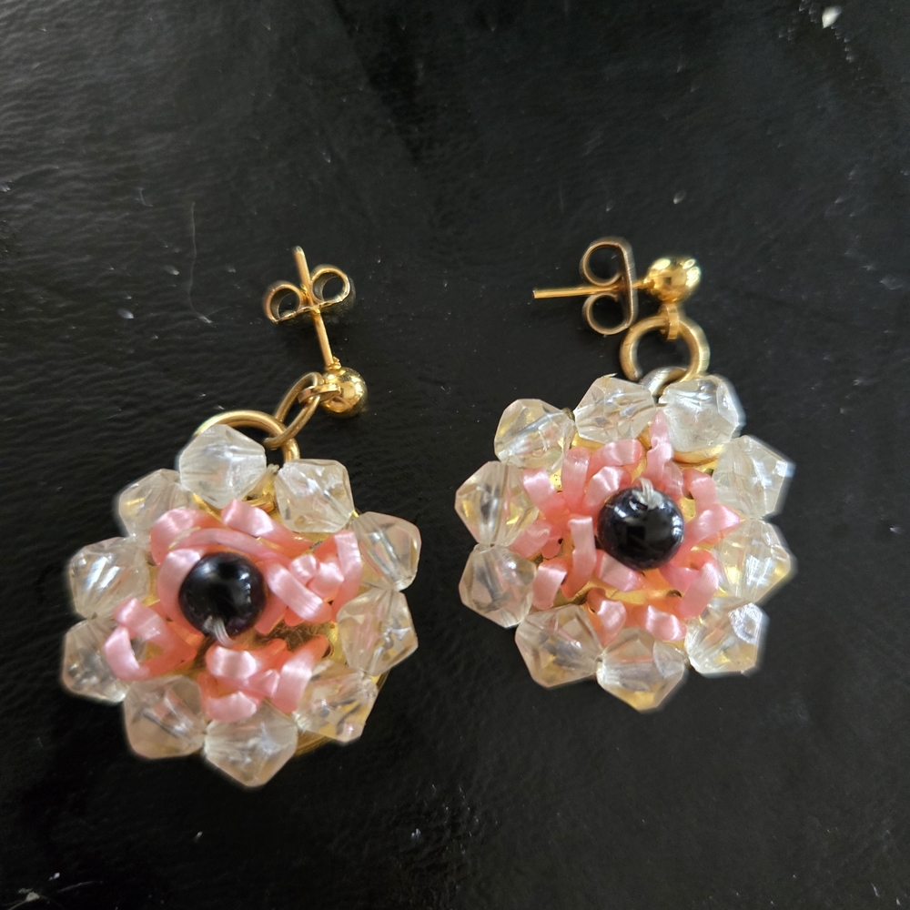 Elegant Pink and Gold Floral Earrings
